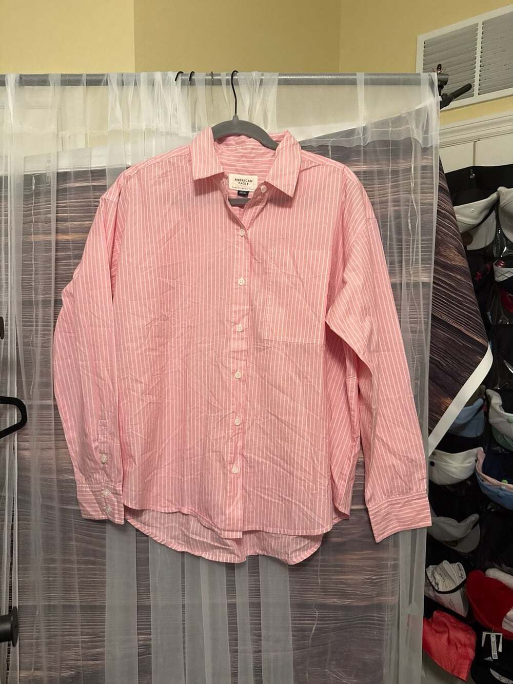 American Eagle AE Go Big Oversized Striped Button-Down Shirt